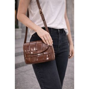 Claude Van Pelle Square Lattice Shoulder Purse